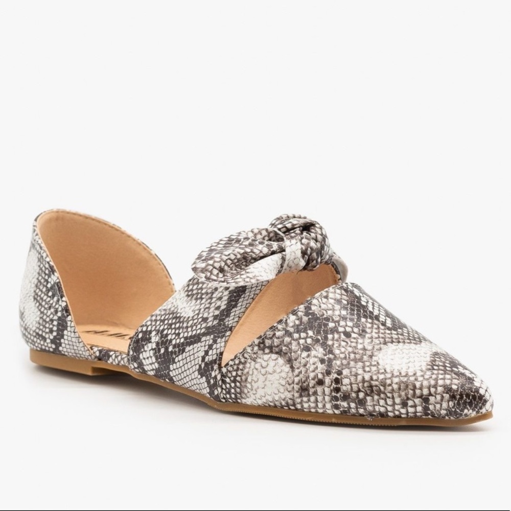2 LEFT!!! Snakeskin Snake Print Bow Flats Mules - Picture 8 of 8
